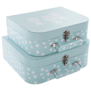 Pudełko ozdobne na drobiazgi ATOMIC HOME w kształcie walizki - 2 sztuki w komplecie, kolor niebieski