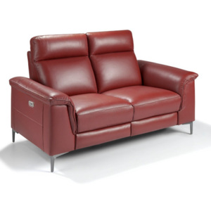 Czerwona skórzana sofa 2-osobowa z wysuwanym podnóżkiem Ángel Cerda Fabulosa