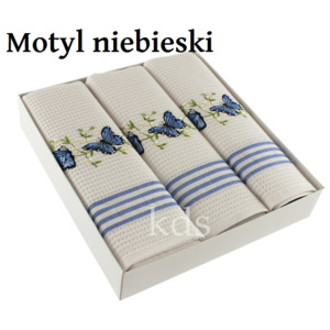 Ścierki kuchenne bawełniane - komplet 3 szt. wzór niebieski motyl