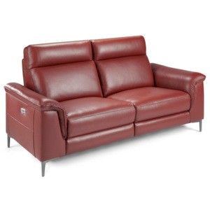 Czerwona skórzana sofa 3-osobowa z wysuwanym podnóżkiem Ángel Cerda Fabulosa