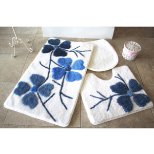 Zestaw 3 niebiesko-białych dywaników łazienkowych Confetti Bathmats Flowers