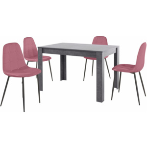 Komplet szarego stołu i 4 różowych krzeseł Støraa Lori Lamar