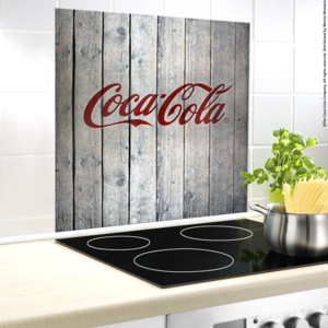 Szklana płyta ochronna na ścianę przy kuchence Wenko Coca-Cola Wood, 60x50 cm