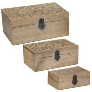 Zestaw trzech drewnianych szkatułek - kolor naturalne drewno