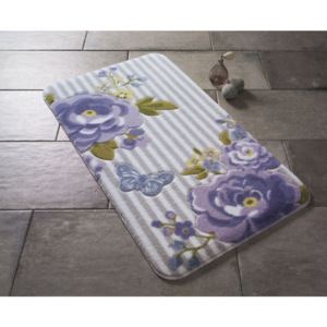 Fioletowy dywanik łazienkowy we wzory Confetti Bathmats Roses, 80x140 cm