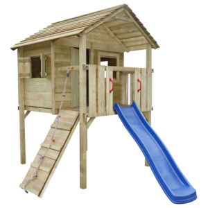 Domek dla dzieci ze zjeżdżalnią i drabinką, 360x255x295, drewno
