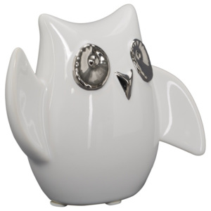 Biała ceramiczna figurka dekoracyjna Mauro Ferretti Gufo Funny Owl, wysokość 10,5 cm