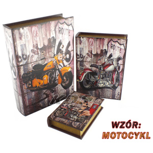 Szkatułka - książka vintage wzór motocykl 3 szt