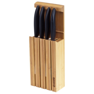 Noże ceramiczne Kyocera 4 szt. w bloku bambusowym White Series