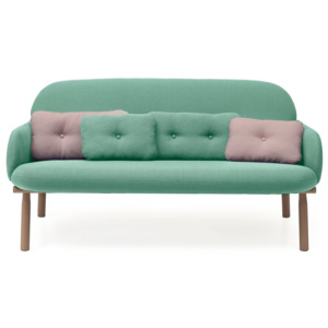 Zielona sofa z 2 zielonymi i 2 różowymi poduszkami dekoracyjnymi HARTÔ Georges