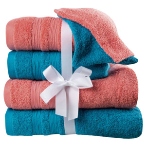 Ręczniki bawelniane, ręczniki do kąpieli i gąbki do mycia koralowo - turkusowe 6 szt