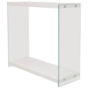 Stolik typu konsola z półką, szkło i MDF, wysoki połysk, biały