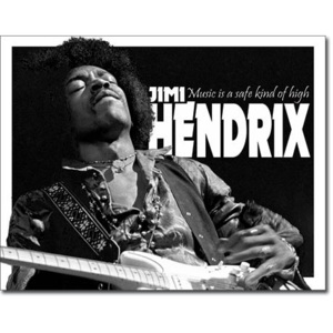 Metalowa tabliczka Jimi Hendrix - Music High, (30 x 42 cm)