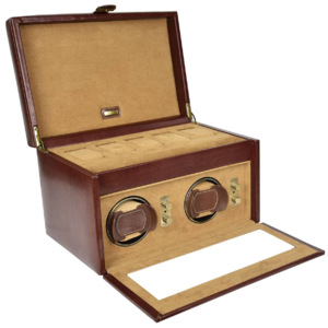 Pudełko na zegarki z rotomatem podwójne Heritage brązowe