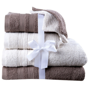 Ręczniki bawełniane frotte, ręczniki do kąpieli i gąbki do mycia śmietankowo - brązowe 6 szt