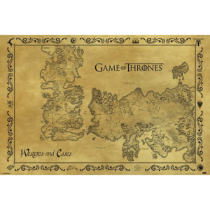 Plakat, Obraz Gra o tron - mapa Westeros antyczna, (91,5 x 61 cm)