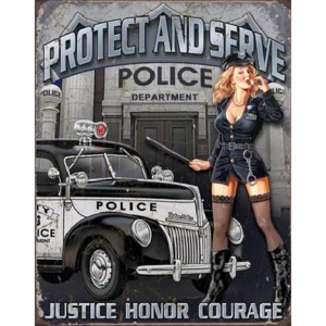 Metalowa tabliczka Police Dept - protect serve, (32 x 41 cm)