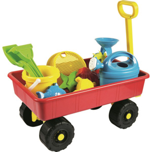 Wózek ogrodowy dla dzieci z akcesoriami, czerwony