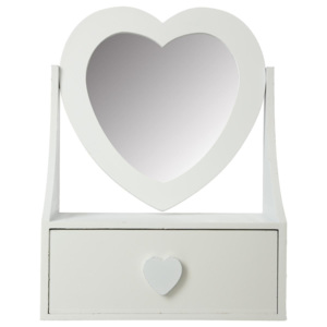 Drewniana szkatułka na biżuterię z lustrem, serce, kolor biały
