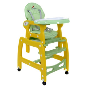 Krzesełko do karmienia dzieci 5 w 1 stolik, krzesełko, bujak + kółka - żółte - Żółty
