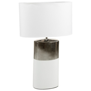 Biała lampa stołowa z podstawą w srebrnej barwie Santiago Pons Reba
