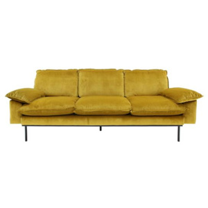Sofa trzyosobowa aksamitna w kolorze brunatno-żółtym