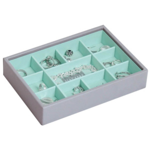 Pudełko na biżuterię 11 komorowe Mini Stackers szaro-miętowe