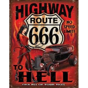 Metalowa tabliczka Route 666 - Highway to Hell, (30 x 42 cm)