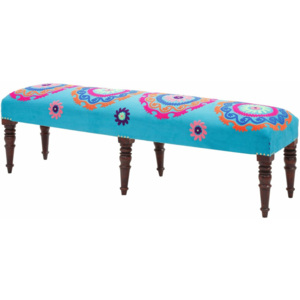 Niebieska ławka we wzory z nogami z drewna mangowca Støraa Johnson