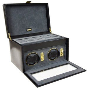 Pudełko na zegarki z rotomatem podwójne Heritage czarne
