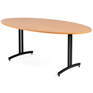 Stół do stołówki SANNA, owalny, 1000x1800 mm, laminat, buk, czarny