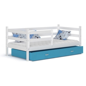 Łóżko dziecięce z materacem Stich z pojemnikiem 180x80 niebiesko białe