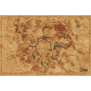 Plakat, Obraz The Legend Of Zelda Breath Of The Wild - Hyrule World Map, (91,5 x 61 cm)