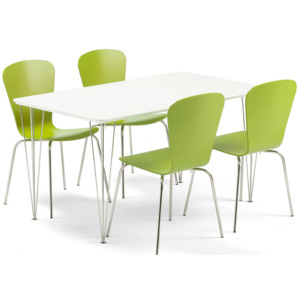 Zestaw mebli do stołówki ZADIE + MILLA, stół + 4 krzesła, zielony