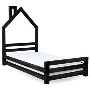Czarne łóżko dziecięce z drewna świerkowego Benlemi Wally, 90x160 cm