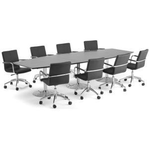 Zestaw konferencyjny, Avery + Delta, stół i 8 czarnych krzeseł
