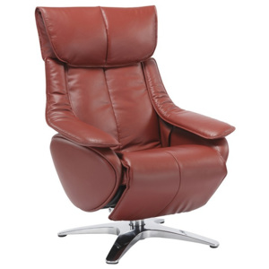 Komfortowy fotel z rozkładanym podnóżkiem ALPHA 128 czerwony, skóra naturalna