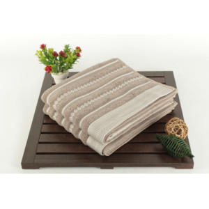 Zestaw dwóch ręczników w szaro-kremowe pasy Nature Touch, 90x50 cm