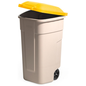 Pojemnik na odpady Oscar, żółta pokrywa, 100 L, szary
