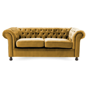 Ciemnożółta sofa 3-osobowa Vivonita Chesterfield