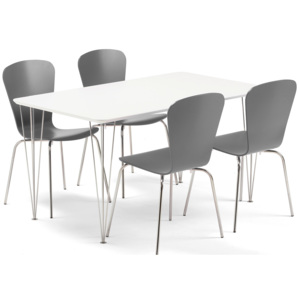 Zestaw mebli do stołówki ZADIE + MILLA, stół + 4 krzesła, antracyt