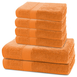 Komplet 2 pomarańczowych ręczników kąpielowych i 4 ręczników DecoKing Marina