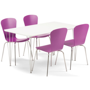 Zestaw mebli do stołówki ZADIE + MILLA, stół + 4 krzesła, fioletowy