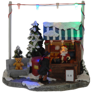 Dekoracja świąteczna, scenka z oświetleniem - Sklep św. Mikołaja, 14x8x14 cm