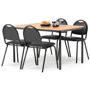 Zestaw mebli do stołówki, stół 1200x800 mm, buk + 4 krzesła, skai/czarny