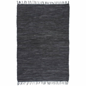 Ręcznie tkany dywanik Chindi, skóra, 120x170 cm, szary