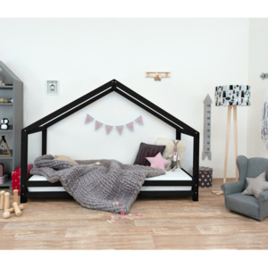 Czarne łóżko dziecięce z lakierowanego drewna świerkowego Benlemi Sidy, 120x200 cm