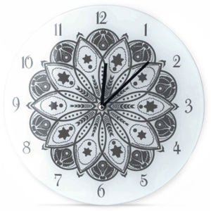 Zegar szklany z szarym wzorem okrągły - śr. 30 cm