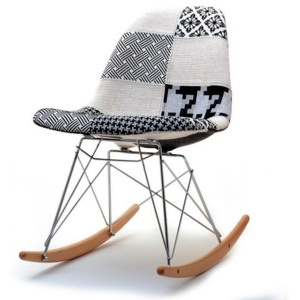 Krzesło bujane Tunis Wood biało-czarny patchwork