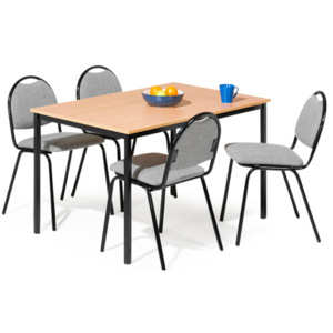 Zestaw mebli do stołówki, stół 1200x800 mm, buk + 4 krzesła, szary/czarny